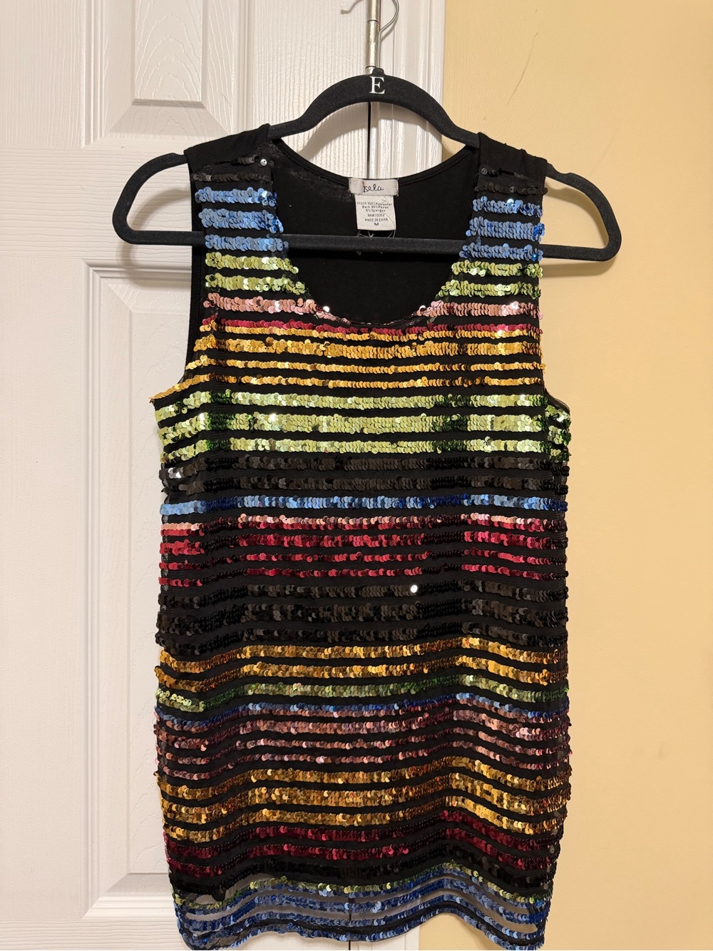 Ella Black Sequin Tank with Multicolor Stripes